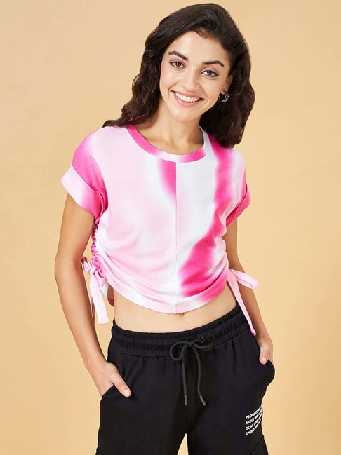 Ajile by Pantaloons Pink Cotton Tie & Dye Sports Top