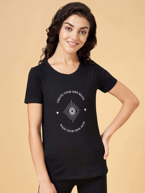 Ajile by Pantaloons Black Cotton Graphic Print Sports T-Shirt-picture-106