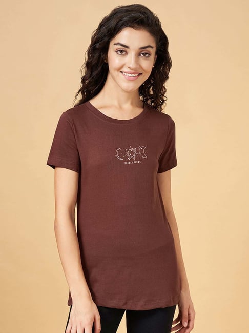 Ajile by Pantaloons Brown Cotton Graphic Print Sports T-Shirt-picture-44