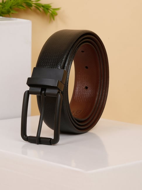 Teakwood Leathers Black Textured Leather Reversible Casual Belt For Men