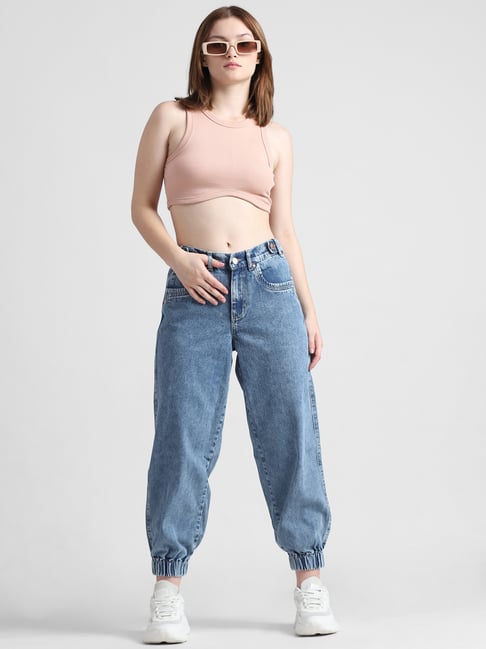 Only Blue Cotton Relaxed Fit Mid Rise Joggers-picture-22