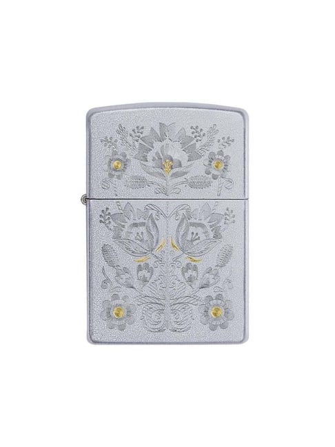 Zippo Chrome Brass Floral Design Windproof Pocket Lighter