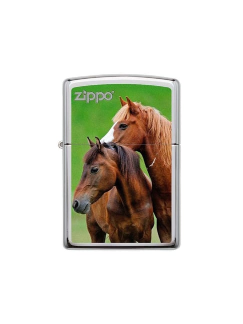 Zippo Chrome Brass Two Horses Design Windproof Pocket Lighter-picture-42