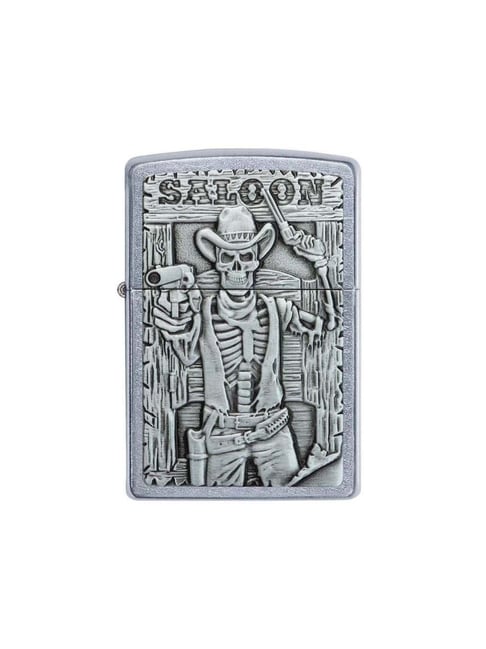 Zippo Chrome Brass Saloon Skull Emblem Design Windproof Pocket Lighter