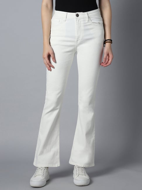 Women's White Solid Bootcut Jeans