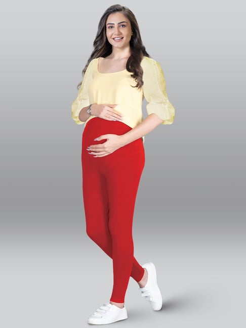 Lyra Red Cotton Overbelly Maternity Leggings