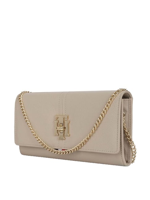 Tommy Hilfiger Alessia Beige Leather Solid Wallet with Sling