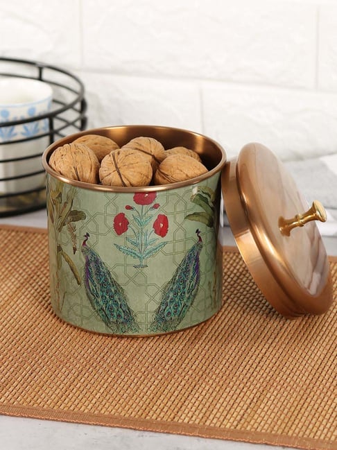 India Circus by Krsnaa Mehta Green Steel Birds Of The Tropics Storage Jar (1.1 L)-picture-25