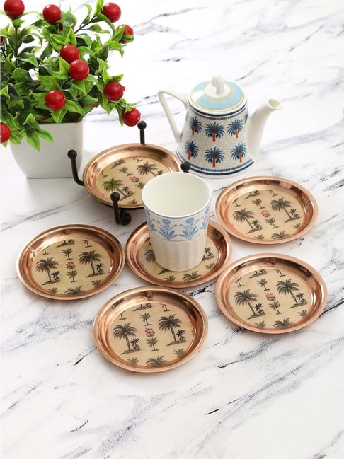 India Circus by Krsnaa Mehta Brown Iron Chevron Palms Coaster - Set of 6-picture-28