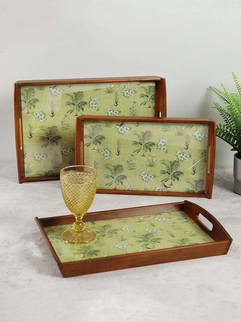 India Circus by Krsnaa Mehta Green Mdf Flaxen Robin Bird Park Tray - Set of 3-picture-13