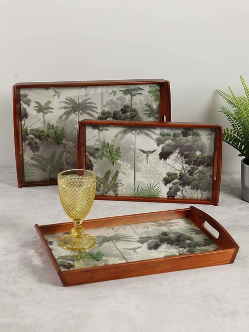 India Circus by Krsnaa Mehta Dark Green Mdf Dance Of Frondescence Tray - Set of 3-picture-20