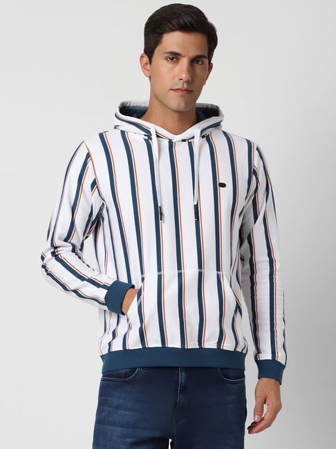 Buy Peter England Jeans White Regular Fit Striped Hooded