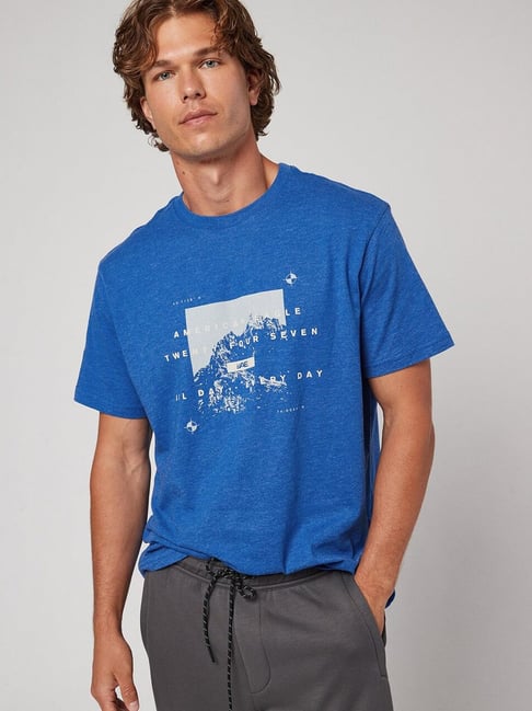 American Eagle Outfitters Blue Cotton Regular Fit Printed T Shirt