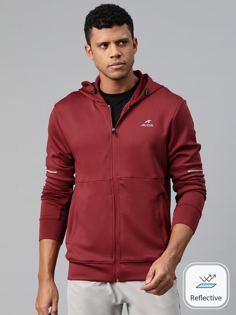 Buy ALCIS Maroon Polyester Zip Closure Slim Fit Mens Casual Jacket |  Shoppers Stop