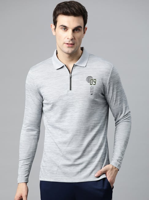 ALCIS Dry Tech Grey Slim Fit Graphic Print Sports Polo T-Shirt