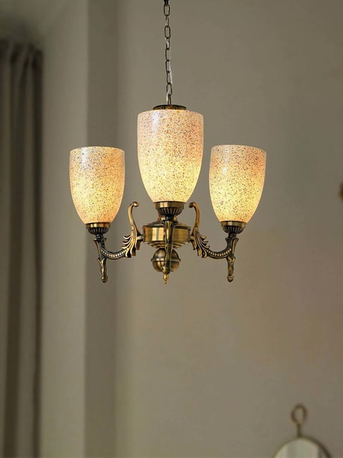 Fos Lighting Gold Mild Steel Antique Wide 3-Light Mini Ceiling Chandelier Hanging Light