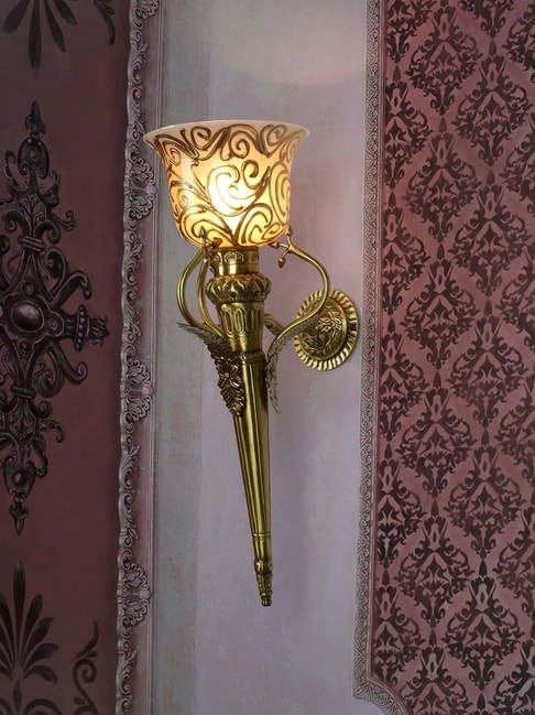 Fos Lighting Gold Brass Traditional Single Torch Mashal Wall Lamp