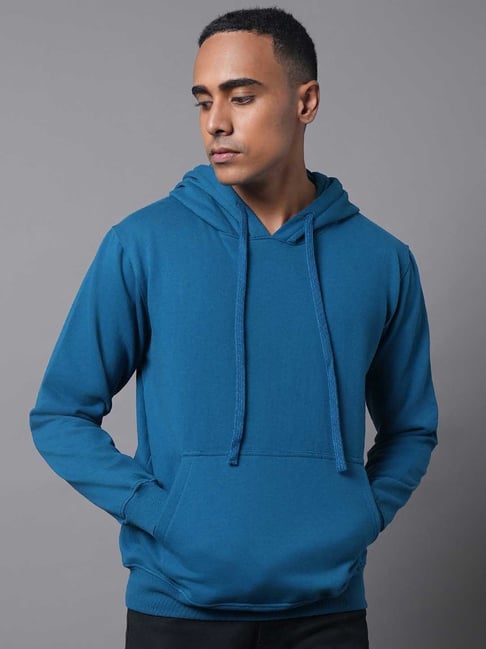 Buy High Star Blue Regular Fit Hooded Sweatshirt for Men's Online