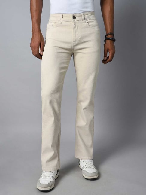 Beige Bootcut Khaki Jeans Mens Low Rise Bootcut Jeans For Men