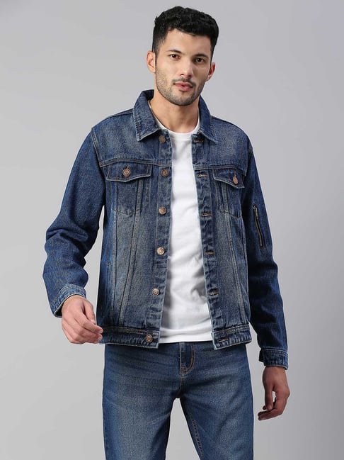 Buy High Star Men Blue Washed Denim Jacket - Jackets for Men 16465540 |  Myntra
