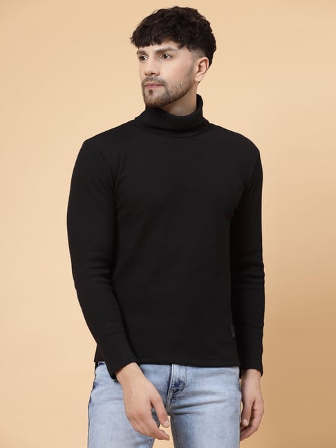 Rigo Black Regular Fit Textured T-Shirt