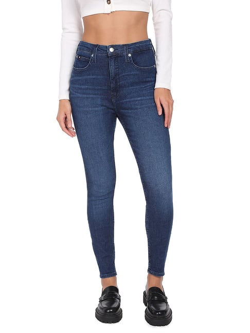 Buy Calvin Klein Jeans Super Skinny Dark Blue High Rise Jeans for