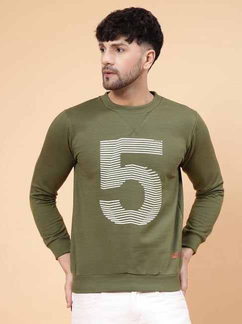 Rigo Olive Regular Fit Printed Round Neck Sweatshirt-picture-31