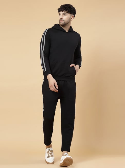 Rigo Black Regular Fit Striped Hooded Sweatshirt & Trackpants Set-picture-37