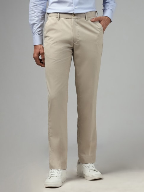 WES Formals by Westside Solid Light Beige Relaxed Fit Trousers