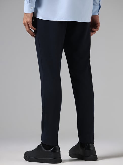 Buy WES Formals Grey Striped Slim Fit Trousers from Westside