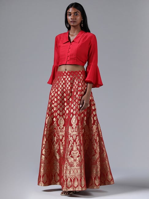 Maroon brocade skirt hotsell