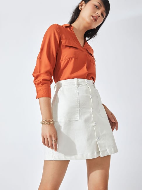 The Label Life White Mini Denim Skirt