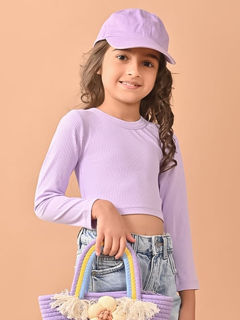 LilPicks Kids Lavender Solid Full Sleeves Crop Top