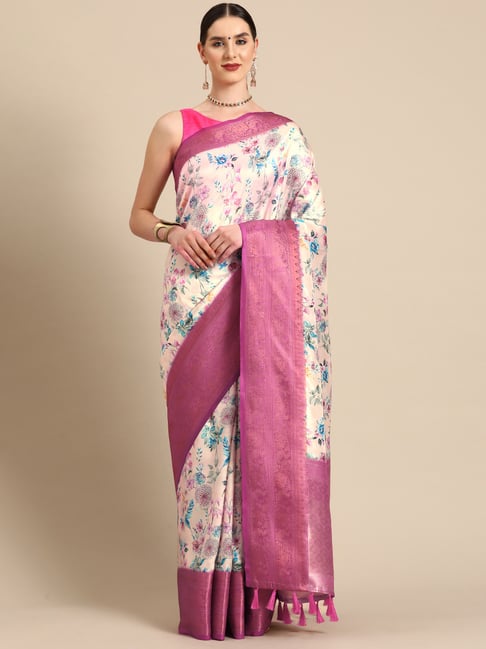 Silk Land Off White Silk Floral Saree With Unstitched Blouse-picture-20