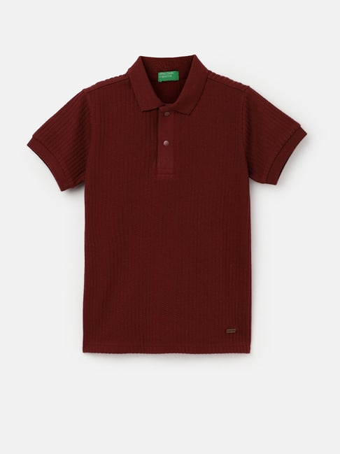 United Colors of Benetton Kids Maroon Solid Polo T-Shirt