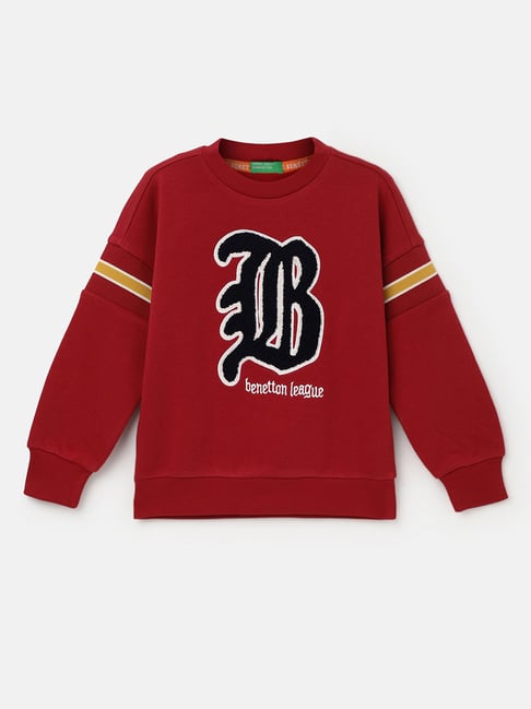 United Colors of Benetton Kids Red Applique Full Sleeves Sweatshirt