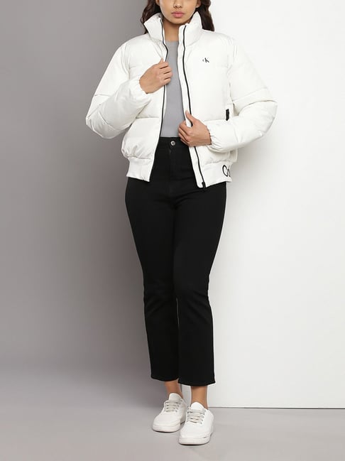 Calvin Klein Ivory Quilted Relaxed Fit Puffer Jacket