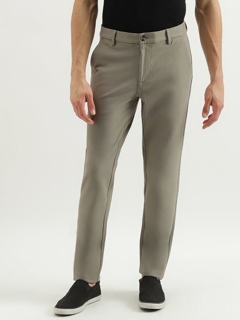 Buy UCB Solid Polyester Slim Fit Men's Casual Trousers | Shoppers Stop