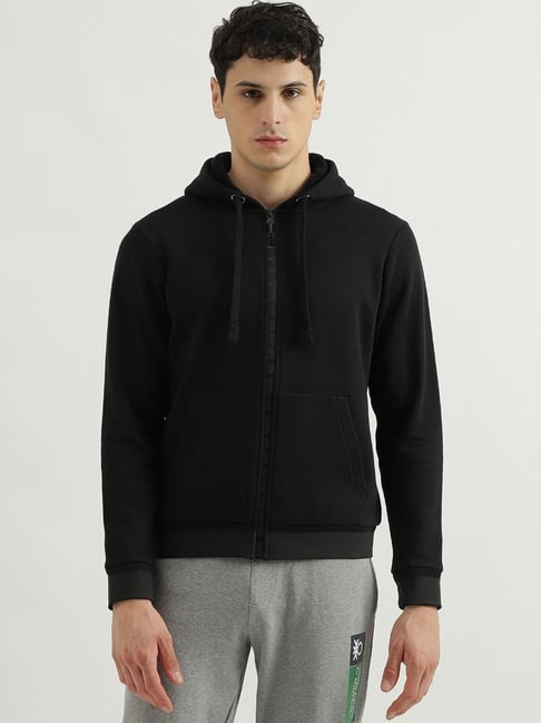 Buy United Colors of Benetton Black Regular Fit Hooded Sweatshirt
