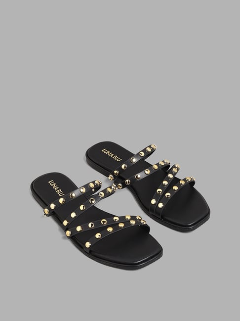 Black sandals best sale with gold studs