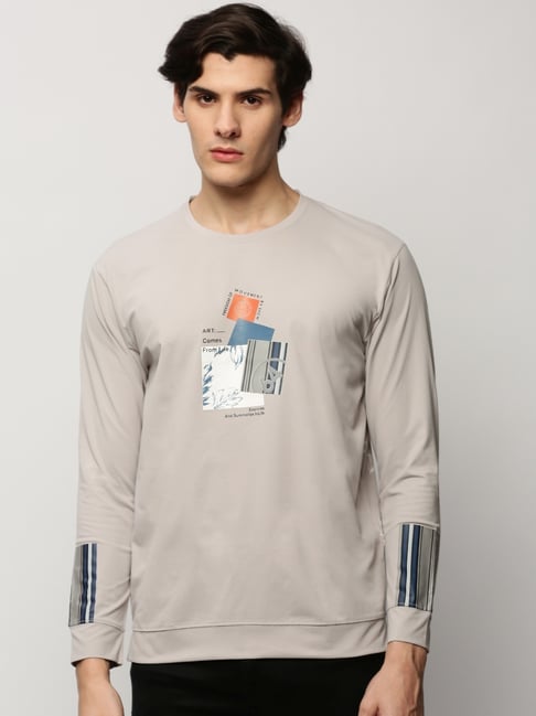 SHOWOFFFF Grey Slim Fit Printed Sweatshirt