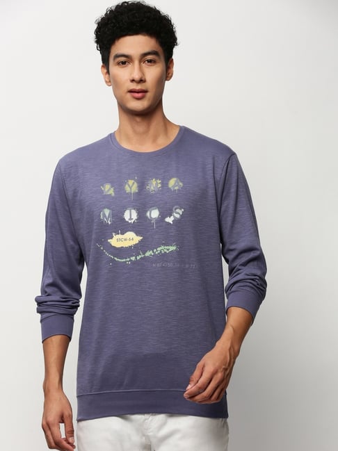 SHOWOFFFF Purple Slim Fit Printed Sweatshirt