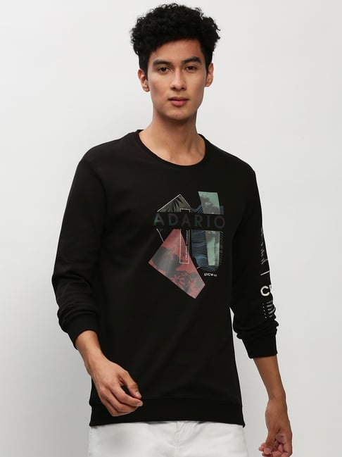SHOWOFFFF Black Slim Fit Printed Sweatshirt