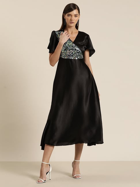 Black embellished midi clearance dress