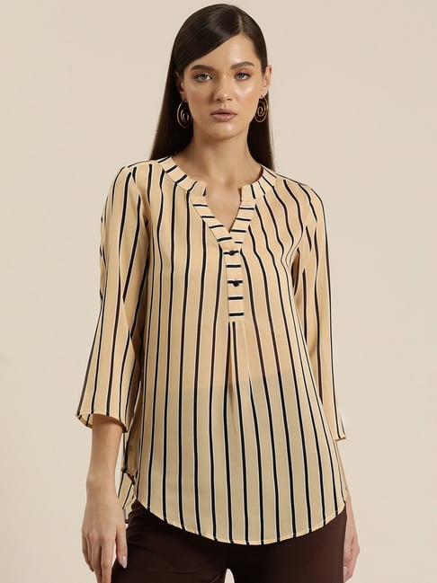 Qurvii Beige Striped Top-picture-27