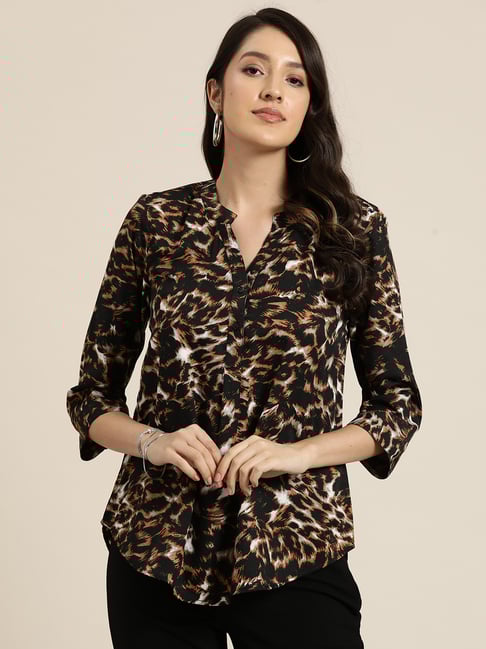 Qurvii Brown Animal Print Top-picture-40