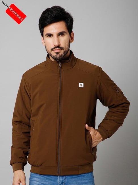 Cantabil Brown & Black Regular Fit High Neck Reversible Jacket-picture-15
