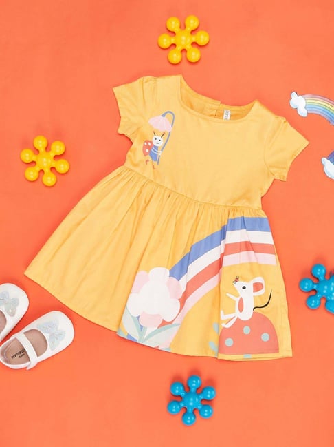 Pantaloons Baby Yellow Cotton Printed Dress