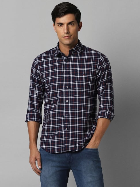 Buy Louis Philippe Sport Navy Cotton Slim Fit Checks Shirt for