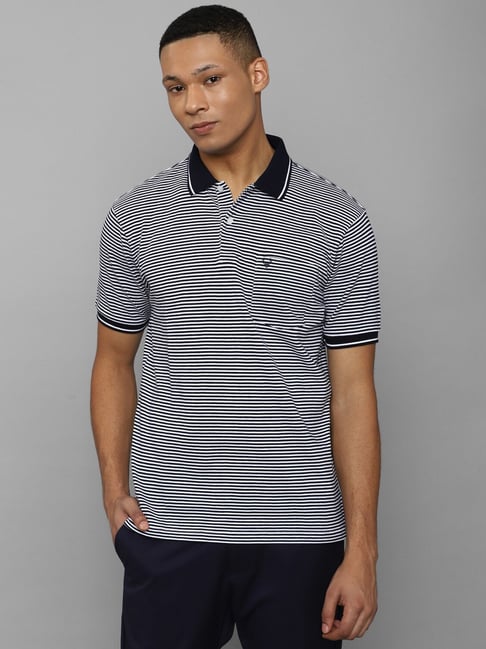 Buy Allen Solly Black White Cotton Regular Fit Striped Polo T